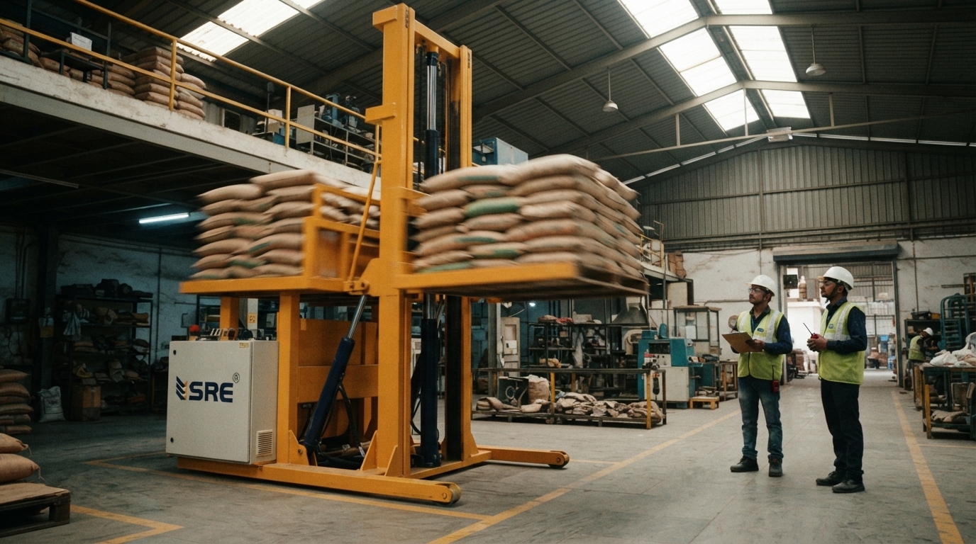dual mast goods lift in factory