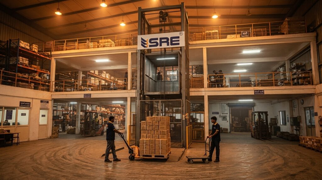 warehouse dual mast goods lift