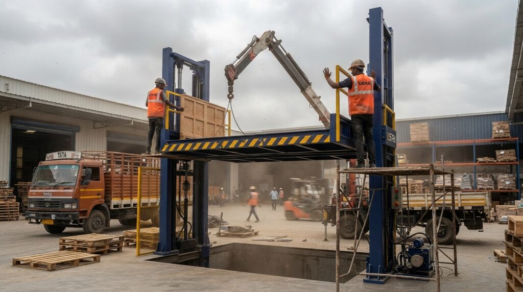dual mast goods lift installation